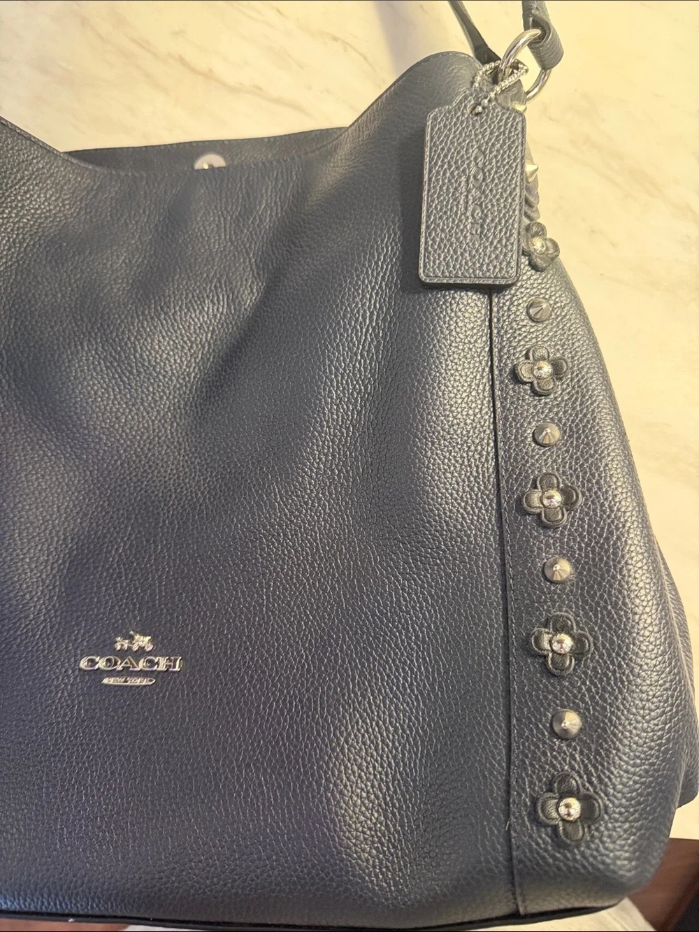 Coach Edie 31 Black Leather Studded Shoulder Bag